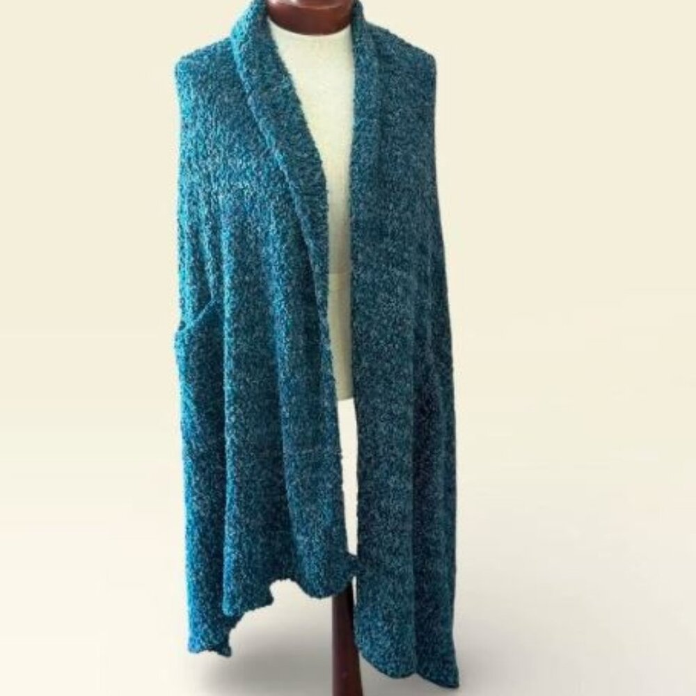 Cozy SOFT SURROUNDINGS Chenille Knit Wrap - Oversized Shawl w/ Pockets, Marled